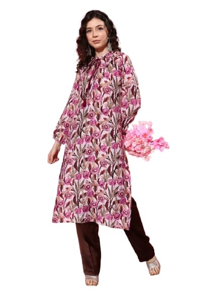 Robe imprimé floral manches évêques coupe droite col mandarin Varanga