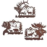 NewVees Large 14 inch Deer Bear Moose Rustic Cabin Wall Art Decor Brown, Hunting Decor, Deer Bear...