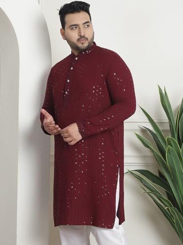 Image of SOJANYA Plus(Since 1958) Men's Cotton Relaxed Fit Straight Radiant Elegance Sequinned Kurta for Navratri, Garba & Puja