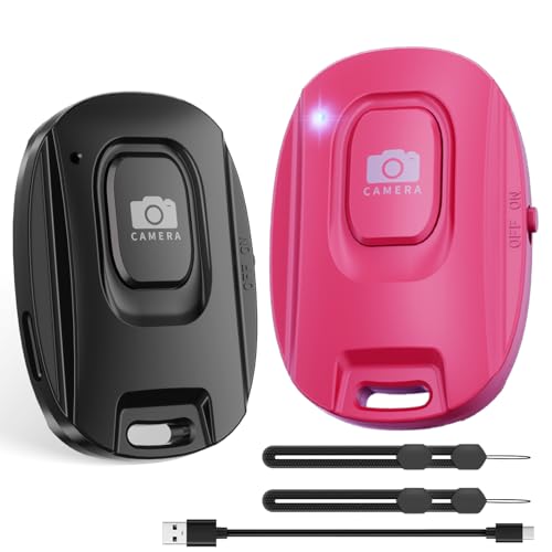 VYVIYON Bluetooth-Kameraauslöser für iOS & Android Smartphones – Wiederaufladbare Fernbedienung mit Selfie-Knopf für Fotos/Videos, inkl. Ladekabel & Handschlaufe (2er Pack)-Black&Pink