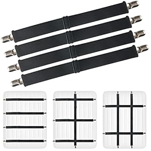 4 Stück Verstellbare Bettlakenspanner Lakenspanner, Elastische Matratzenspanner Bettlaken Spanngurte Halter Spannbettlaken Spanner mit Metallclips für Bettlaken, Matratze, Bügelbrett,Sofa,Schwarz