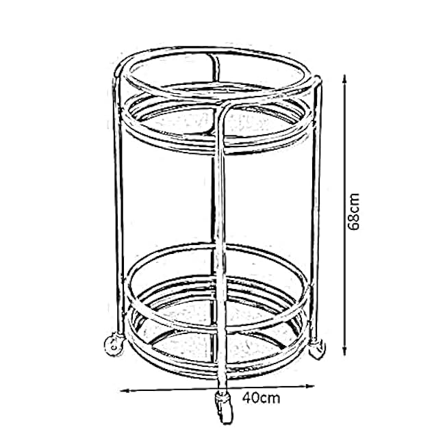 Storage Rack Service Trolley Kitchen Trolley Island Trolley 2-Tier Frame Round Utility Trolley Handle Guard Rail Universal Wheels Commercial 3 Sizes (A 40 X 68 Cm)-ED77xgG4