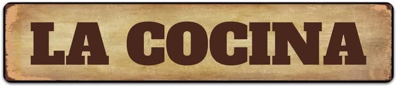 La Cocina Sign - Letrero de metal vintage, retro, placa de metal, bar, pub, decoración de pared, letrero de lata de 16 x 4 pulgadas