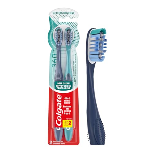 Colgate Paquete económico de cepillos de dientes 360, mediano, 2 unidades