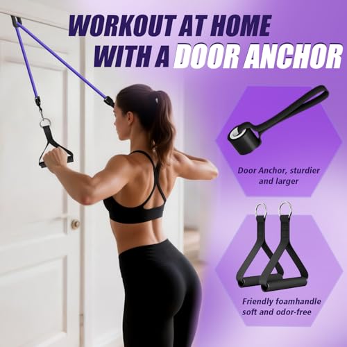 Image of WHATAFIT Resistance Bands, Exercise Bands, Workout Bands with Handles, Door Anchor and Ankle Straps, 5 Resistance Levels Fitness Bands for Strength Training, Physical Therapy, and Home Gym Equipment