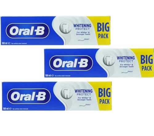 3X Oral-B Whitening Protect - 100ml Toothpaste for Whiter & Stronger Teeth. Mint flavour. 3 pack bundle.