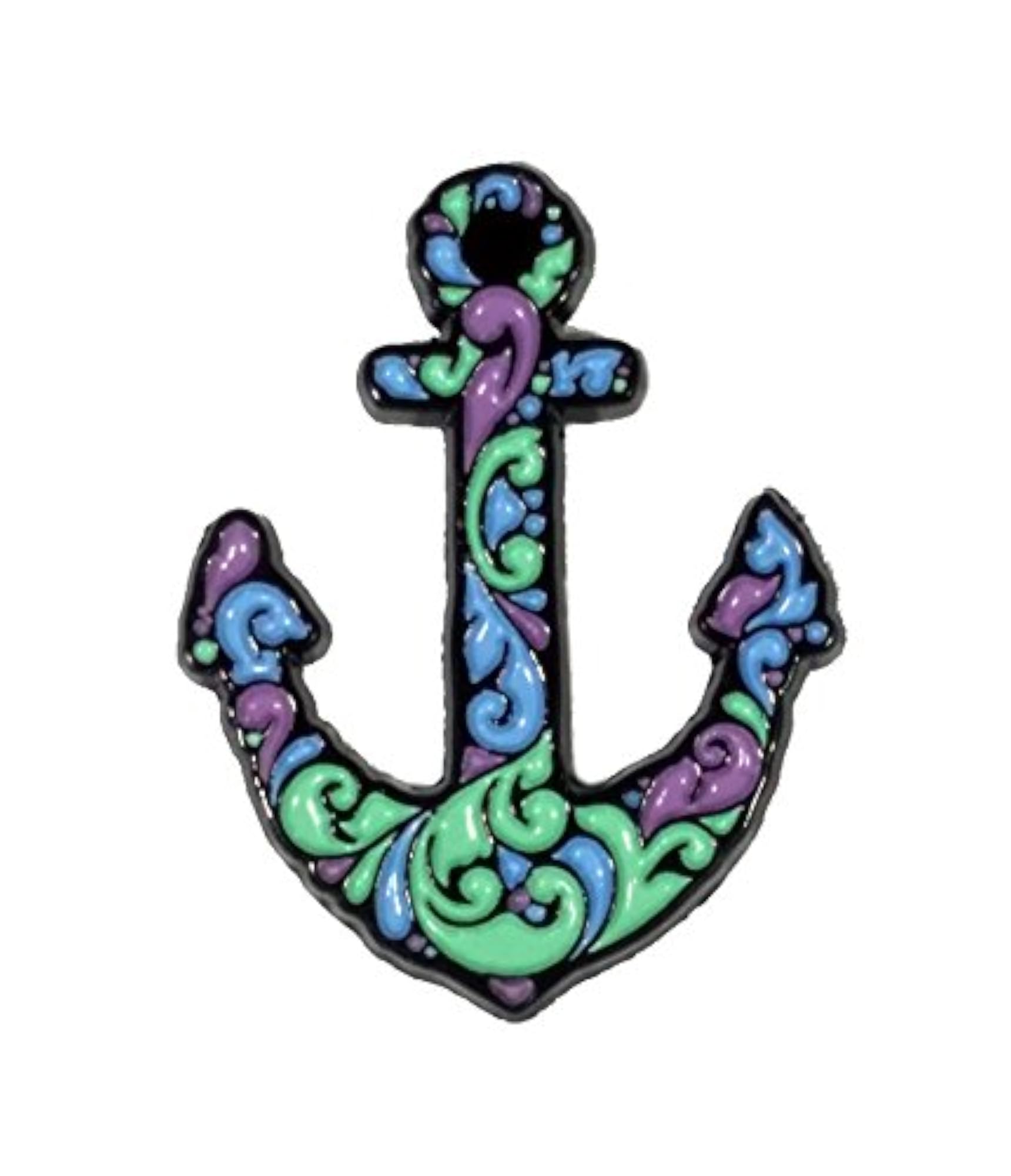 Nautical Anchor Enamel Lapel Pin with Elegant Swirl Design