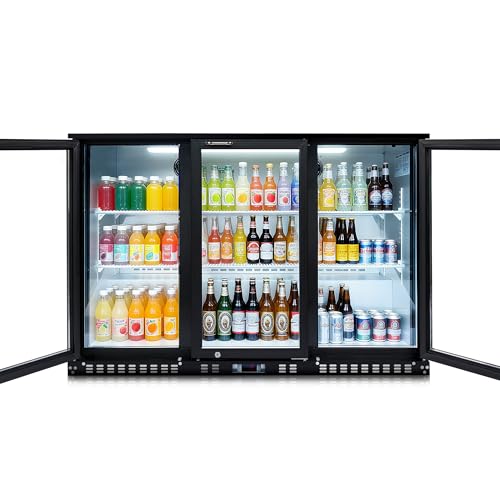 DeepTide Back Bar Cooler with 3 Swing Glass Door - 11.3 Cu.Ft Beverage Refrigerator with Adjustable Shelves,LED Lighting, Safety Lock for Beer，Coffee or Beverages