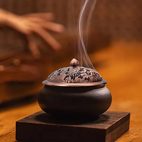 Dicosmetic 2Pcs 2 Colors Incense Burner Cover Hollow Censer Cover With Dragon Patterns Vintage Cone Incense Burner Cover Antique Bronze Red Copper Round Lids For Incense Burner, Inner Diameter: 71Mm #TOP2