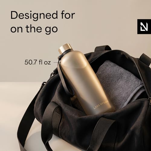 Image of LARS NYSOM Water Bottle 51oz | Drinking Bottle 1.5Liter | Ultralight Tritan Sports Flask leak-proof | Ideal for sports, office, yoga | 2 lids included (Black /Gold, XL 50.7oz)