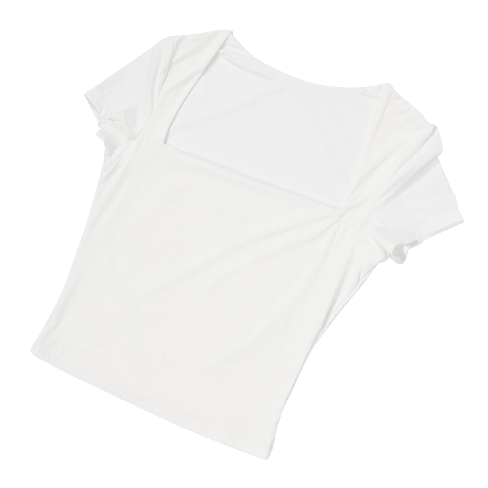 4piezas Camiseta Básica De Manga Corta para Mujer Cuello Cuadrado T-Shirt Color Sólido para Ocasiones Casual y Verano