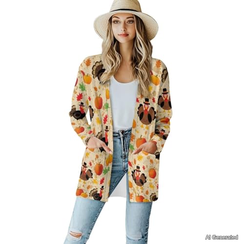 Image of Women's Lightweight Cardigans with Pockets Trendy Long Sleeve Open Front Cardigan Casual Tops Jackets Fall Oufits S-2XL