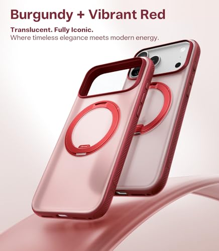 Image of TORRAS 360 Magnetic Stand for iPhone 17 Pro Max Case, [Fit for MagSafe] [4X Military-Grade Protection] Slim Case for iPhone 17 Pro Max, 6.9 inch, Translucent Burgundy Red, Ostand O3 Fitness Series
