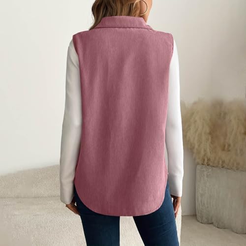 KODMNSW Weste Damen Gilet Ärmellose Cordjacke Wärmer Fashion Herbstjacke Softshell Westen Leicht Casual Damenweste Elegant Longweste Übergangsjacke Anzugweste Ohne Ärmel Jacke Rosa L