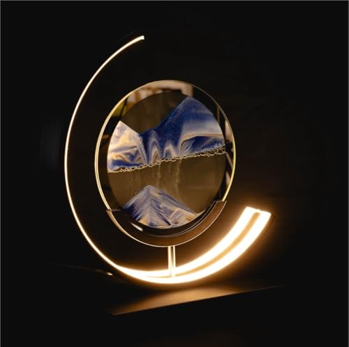 Luxus europe - Treibsand Tischlampe - Blau - Bewegte Sandkunst - Sanduhr-Lampe - Sandkunst in Glas - Schreibtischlampe - LED - Dimmbar - Industriell und modern - Nachtlicht für das Schlafzimmer
