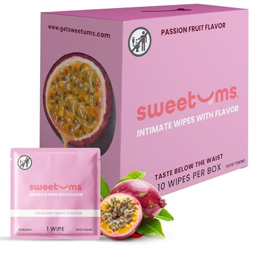Image of Sweetums Feminine Wipes For Women, Individually Wrapped - pH Balanced Flavored Intimate Wipes - Pack of 10 (Passion Fruit)