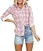 NUOREEL Women's Classic Plaid Shirt Button Down Shirts Roll Up Long Sleeve Cuffed Shirts (Pink, Large)