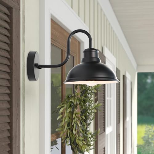 Image of Gooseneck Barn Light Outdoor Wall Lights 8 inch Exterior Lighting Fixtures | Anti-Rust Waterproof Farmhouse Industrial Vintage Wall-Mount Matte Black for Porch /Patio Garage /Yard ETL Listed