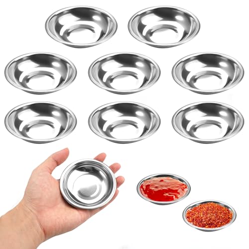 6 Pezzi Ciotole per Salsa in Acciaio Inox - Mini Ciotole Rotonde 8cm per Aperitivo e Sushi Immersione