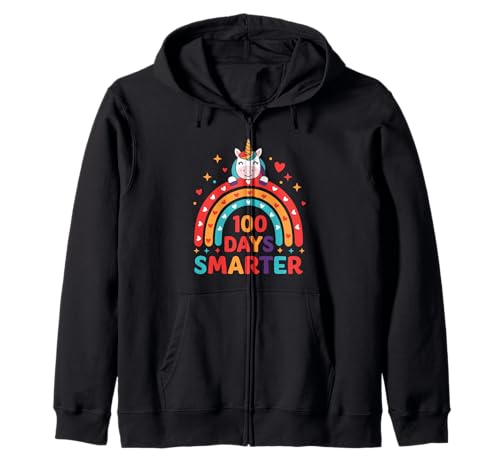 100 Days Smarter Unicorn Rainbow Celebration Design Zip Hoodie