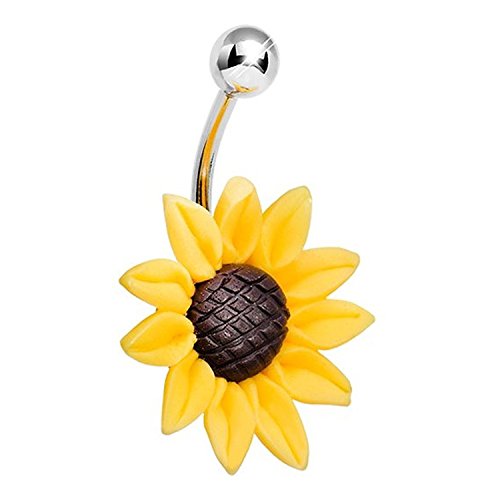 CrazyPiercing Stunning Sunflower Belly Button Ring 14 Gauge3