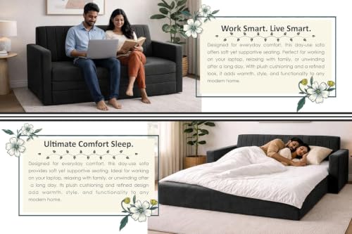 Image of Deco Studio-Sofa-Cum-Bed | Three Seater Couch with Armrest Sofa | Modern Velvet Fabric Sofa for Living Room, Bedroom & Office Black