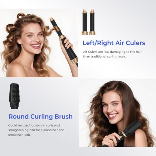 Image of 5 in 1 Blow Dryer Brush Set with Air Curler Wrap Hair Styler, Negative Ionic Hair Dryer Brush, Detachable Hair Tool for Curling, Volumizer,Straightener,Drying