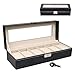 Produktbild FOME Uhrenbox, 6 Fächer, PU-Leder, Aufbewahrungs-Organizer für Uhren, abschließbar, Organizer, Schmuckbox, mit Schutzgürtel, 6 abnehmbare Kissen, gerahmter Glasdeckel für Männer und Frauen