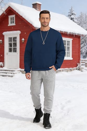 ZITY Mens Crewneck Plain Sweatshirts Heavyweight Sherpa Lined Long Sleeve Thermal Sweatshirts Underwear Winter Warm Tops Navy - image 2