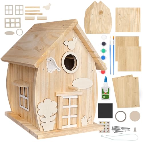 Wooden DIY Bird House Kit with Paint Set,Birdhouse Kit for