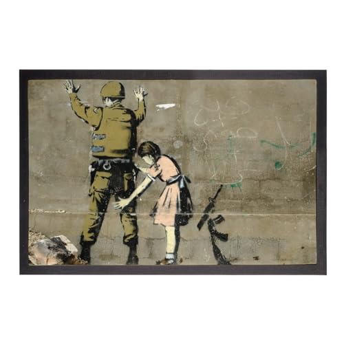 Image of Fabulous Banksy Girl Soldier Weapon Graffiti Street Art Doormat – Size: 60 x 40 cm