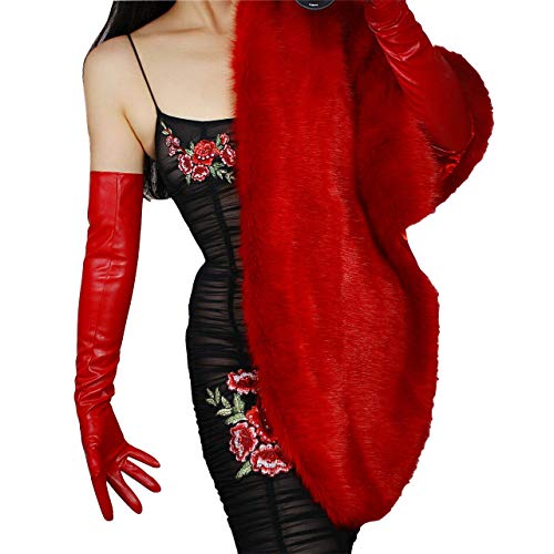 Dooway Women Fashion Long Gloves Faux Leather Lambskin Sheepskin Pu 24" 60Cm Opera Evening Hot Red #TOP3