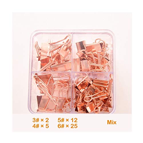 Filing Products Rose Gold Binder Clips Paper Clamps Assorted 4 Sizes Set,Metal Fold Back Clips with Box for Office, School and Home Supplies Business Clipboard (Color : A)