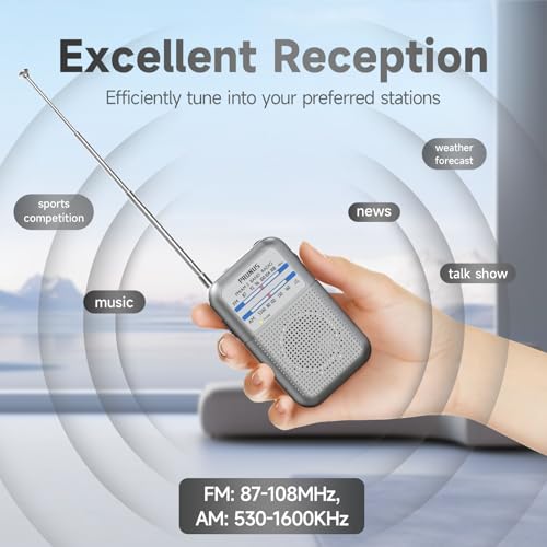 Image of PRUNUS DE333 Pocket AM FM Radio Portable, Mini Transistor Radio with Excellent Reception, Tuning Knob with Signal Indicator, AAA Battery Operated for ICE Storms Emergency Use
