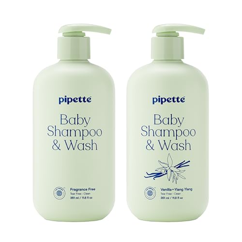 Pipette Baby Shampoo + Wash Discovery Duo Pack of 2 Includes Fragrance Free and Vanilla + Ylang Ylang Scents Gentle Tear-Free Newborn Baby Bath Essentials Non-Toxic and Hypoallergenic