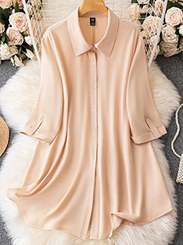 Image of Leriya Fashion Dresses for Women Western| Women's Solid Long Shirt for Women | Casual Button Down Tunic Top | Collared 3 /4 Roll-Up Sleeve Loose Fit Office Wear Shirt | Longline Western Top Or Dress