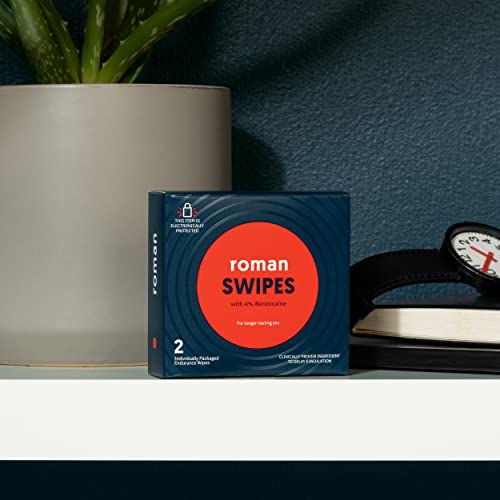 Roman Swipes | Fast-Acting, Convenient, Over-The-Counter Wipes Increase Stamina, Formulated With 4% Benzocaine, Features Discreet Packaging | 2-Pack #TOP7