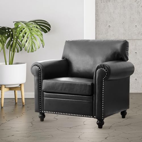 EYBCT Faux Leather 3-Seat Couch, Nailhead Trim, Solid Wood Legs,