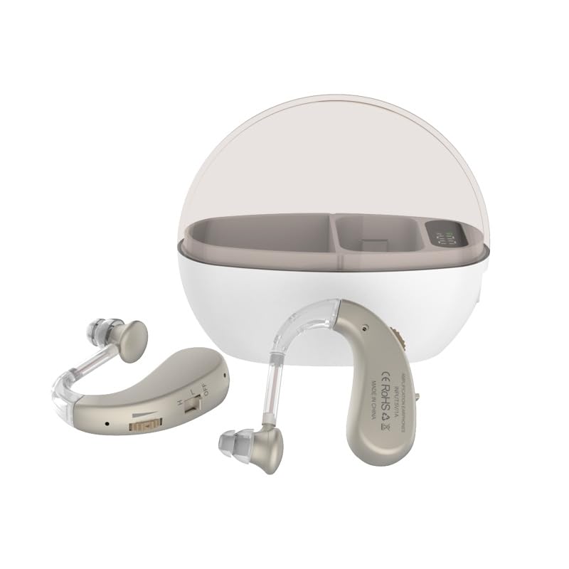 Audífonos para personas mayores recargables, amplificadores auditivos inalámbricos de transmisión de TV y teléfono con control de aplicación...