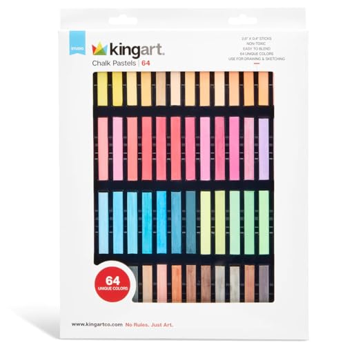 KINGART 64-Piece Chalk Pastels Set - Vibrant Colors Acid-Free and Non-Toxic Ideal for Drawing Blending and Shading Perfect for Artists Students Beginners and Creative Projects