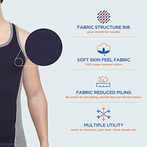 Image of sporto Men's Round Neck Solid Vest, Premium Super Soft Cotton, Ultra Light (Combo Pack)