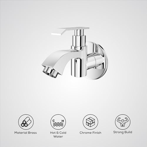 Image of GLOXY Premium Brass Bib Cocke Short Body with Chrome Finish - Short Body Wash Basin Tap Imperial Lever with Wall Flange - Bib Cock Tap for Kitchen Sink, Bathrooms, Gardens - 10 Years Warranty