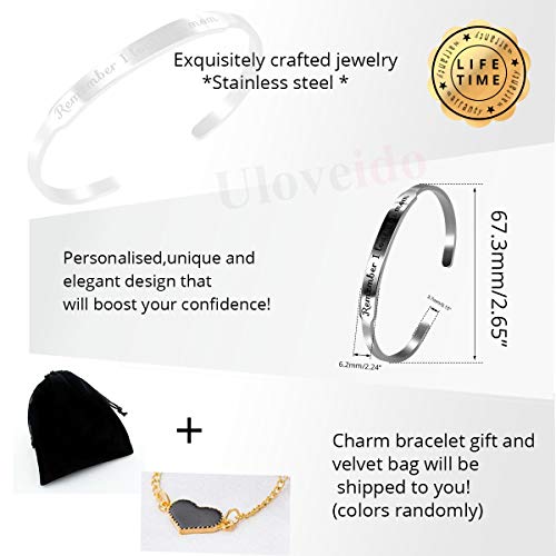 Image of Uloveido Charm Comfort Fit Stainless Steel Bangle Remember I Love You Mom Initial Cuff Bracelet Mother Day Mother's Gifts Y458