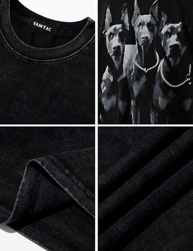 Vamtac Oversized Washed Dog Graphic Tees Vintage Streetwear T-Shirt Casual Summer Tops Unisex
