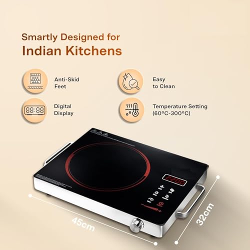 Image of Hemu Premium 2500-watt Radiant Infrared Cooktop|3 Preset Functions | Digital Display | Timer Control | Over Heating Protection | Suitable for all Utensils(BLACK)