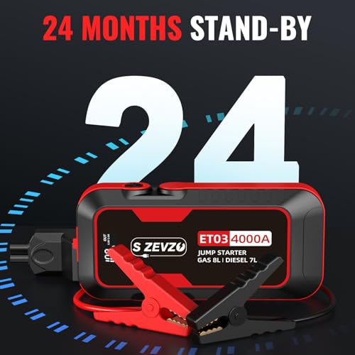 S ZEVZO ET03 Car Jump Starter 4000A Jump Starter Battery Pack for Up to 8.0L Gas and 7.0L Diesel Engines, 74Wh Portable 12V Jump Box with USB Ports, LCD Display, Storage Case, and LED Light - image 7