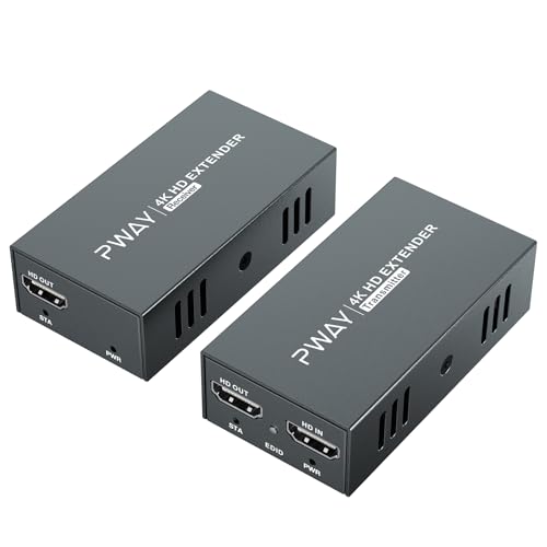 PWAY 4K @60Hz HDMI Over Ethernet Extender Over CAT5 CAT6 CAT7, HDR10 200Ft Long Distance with Loop Out, Support Poc, HDMI2.0 HDCP2.2