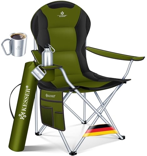 KESSER® Campingstuhl faltbar bis 150 kg Angelstuhl Faltstuhl Klappstuhl Gepolstert mit Armlehnen...