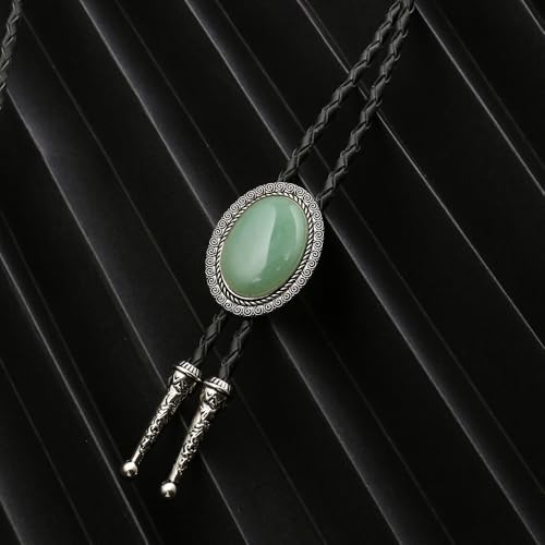 Image of AZORA Western Cowboy Bolo Tie Men Leather Necktie Leather Cord Turquoise Stone Bolo Ties for Men Women