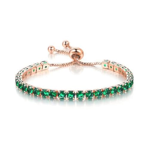lasidor Charm Link Bracelets for Women,14K Rose Gold Plated Adjustable Tennis Bracelet Green Cubic Zircon Dainty Bracelets for Ladies Crystal Fashion Jewelry